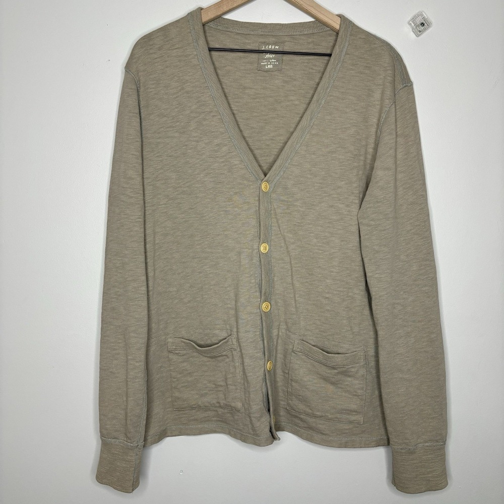 J. Crew Cardigan‎ Ringspun Large Sweater Tan Beige Preppy Light Academia Grandpa